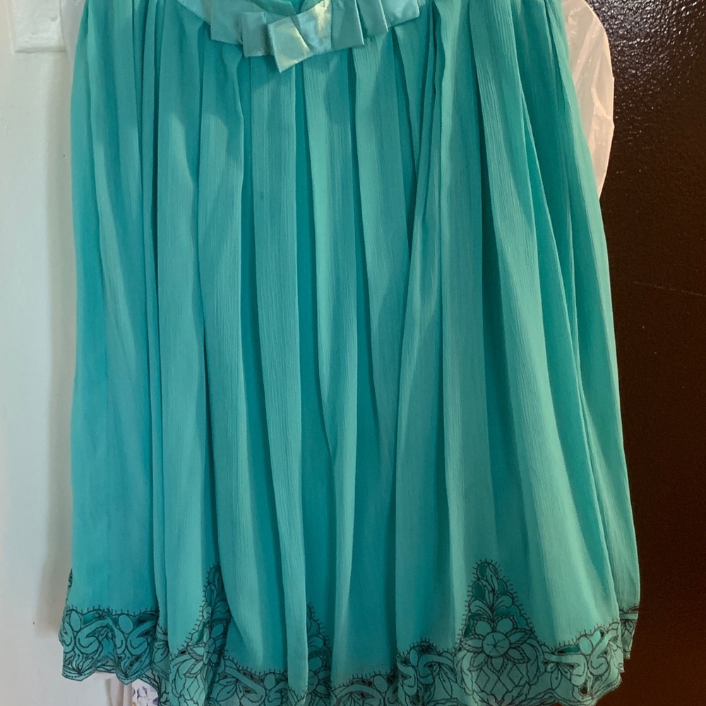 Lapis Turquoise Mini Skirt with Black Embroidery